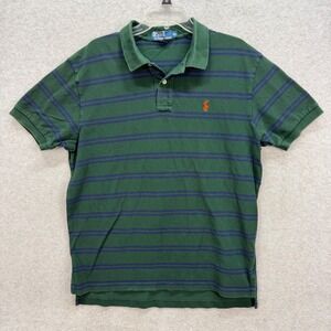 Ralph Lauren Polo Shirt Mens XL Green Blue Striped Rugby Preppy Y2K Retro